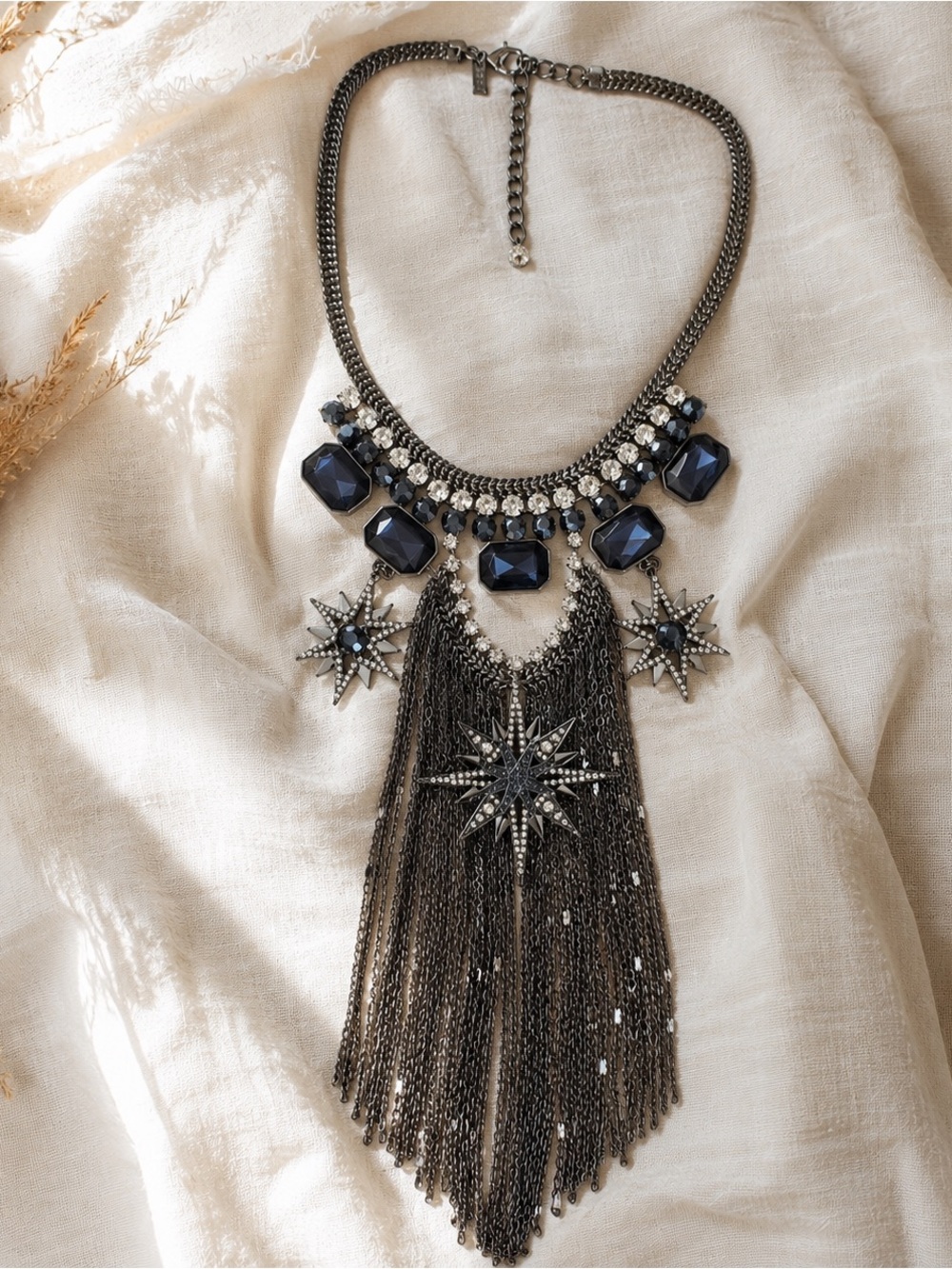 WHBM Fringe Necklace with Blue Crystal Accents